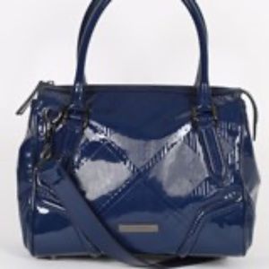 Burberry Blue Check Embossed Patent Leather Medium Anford Bowling Bag